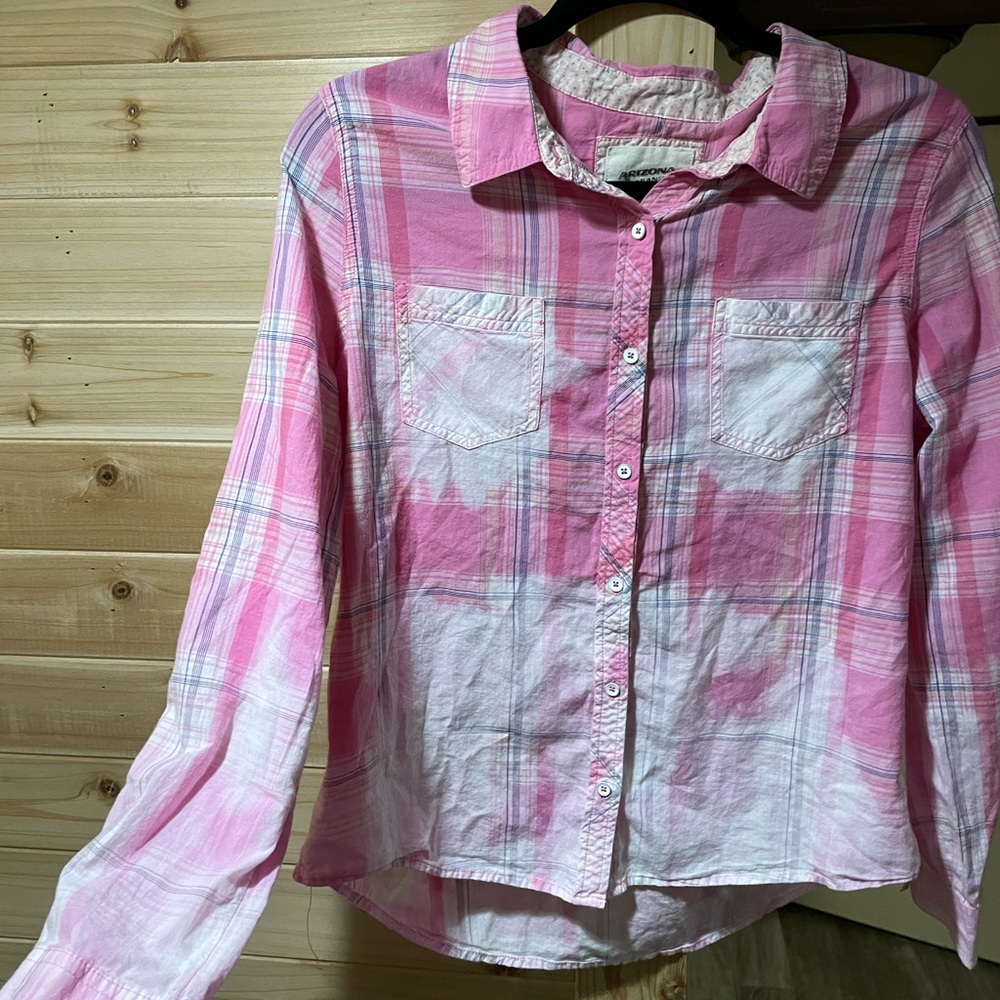 Bleached plaid button down shirt